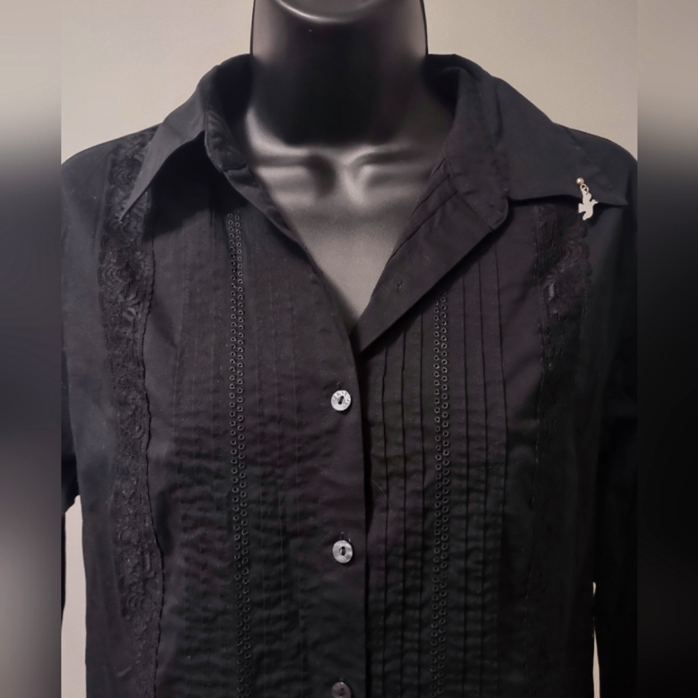 Apostrophe Stretch Button Down Long Sleeve Top, S… - image 4